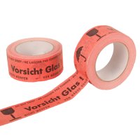 Papier-Klebebänder - starke Klebkraft | 50 mmx50 lfm | Vorsicht Glas | rot