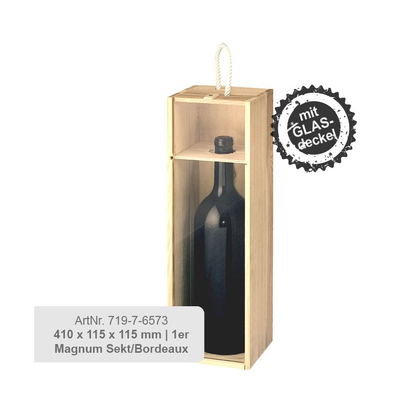 Wooden boxes with sliding lids 410 x 115 x 115 mm | 1 Magnum Sparkling Wine/Bordeaux