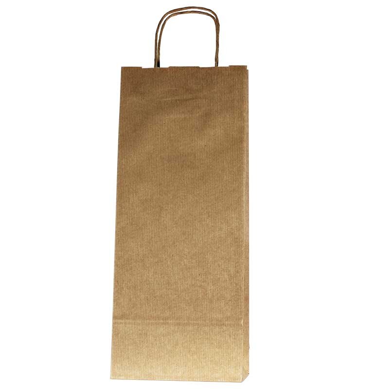 Kraft paper carrier bags nature | 2 wine/champagne bottle | 160x70x390 mm