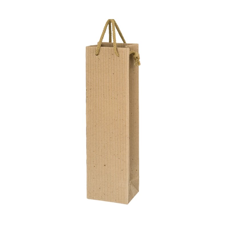 Tragetaschen Wellenstruktur Natur | 1 Wein-Sektflasche | 100x85x360 mm