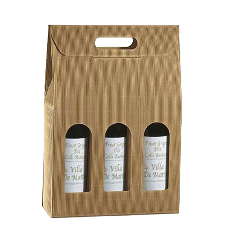Tragekartons Wellenstruktur Natur | 3 Wein-/Sektflaschen | 270x90x340 mm