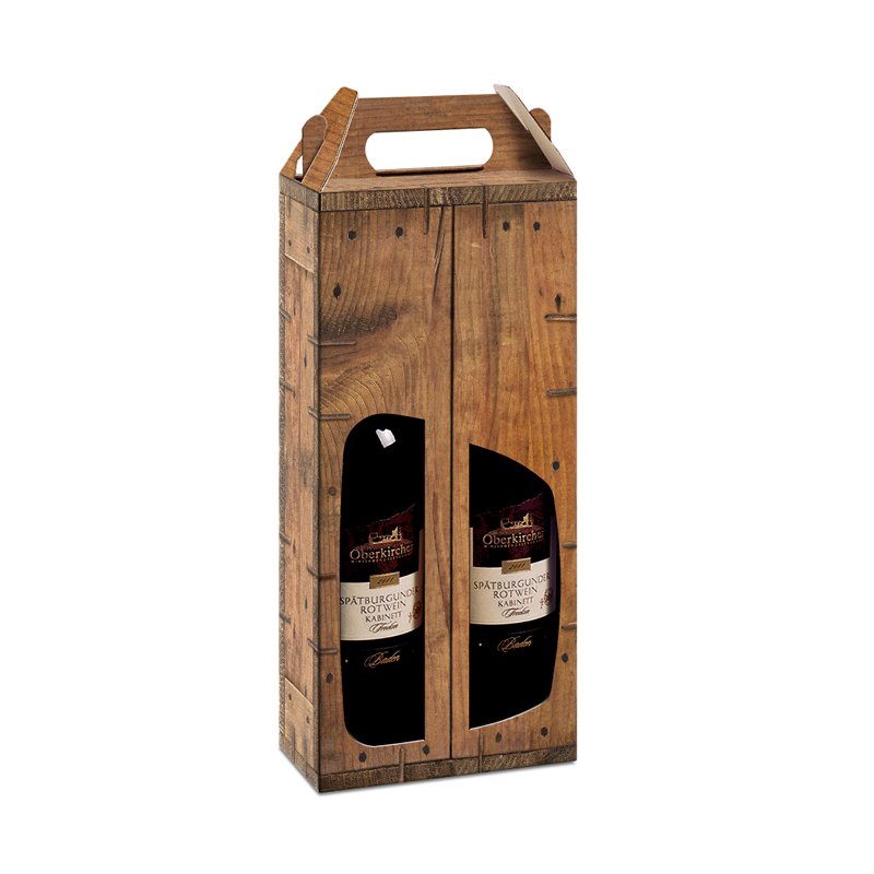Tragekartons Holz Rustikal | 2 Wein-/Sektflaschen | 168x84x360 mm