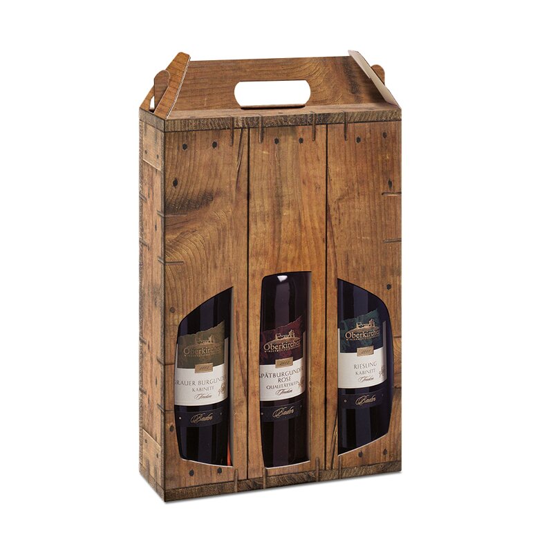 Carrying boxes wood rustic | 3 wine/champagne bottle | 249x84x360 mm