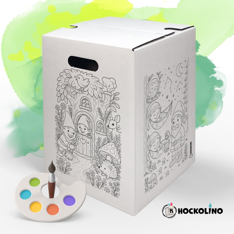 Hockolino | DIY Coloring Cardboard Stool | Forest Gnomes | 300x300x420 mm
