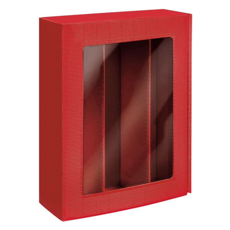 3er Präsentkartons Passepartout Rot I Sichtfenster I 0,75l I 360x250x95 mm I DKN