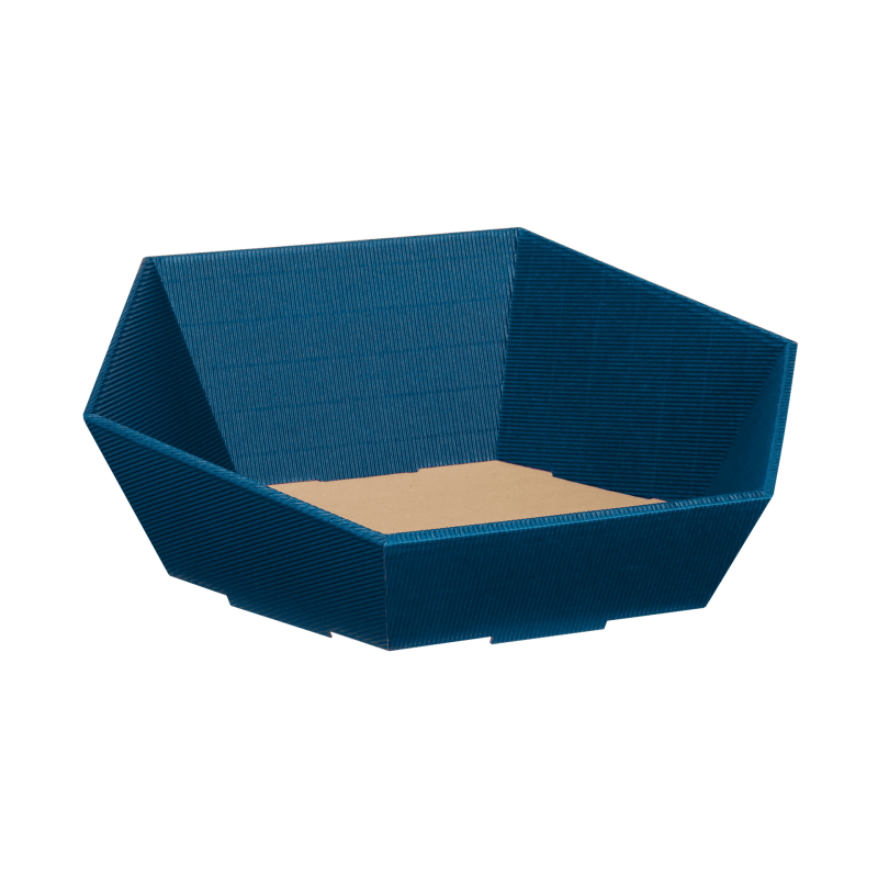 Präsentkörbe sechseckig Wellenstruktur Saphirblau I mittel I Ø 340 mm I 257x247x67-120 mm I DKN