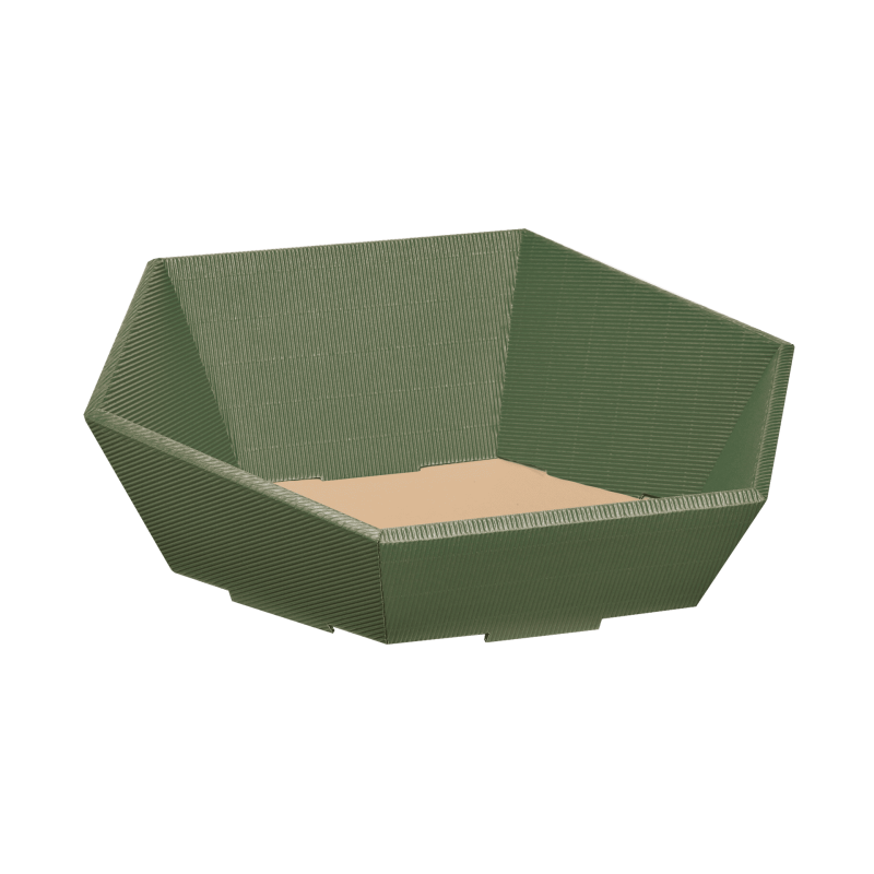 Präsentkörbe sechseckig Wellenstruktur Grün I mittel I Ø 340 mm I 257x247x67-120 mm I DKN