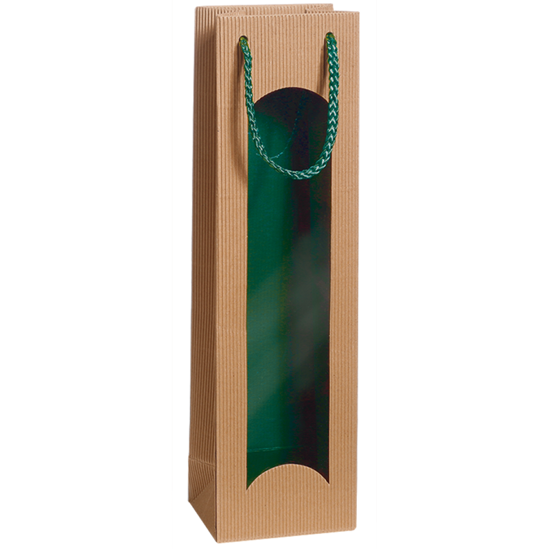 1er Geschenktüten Natura/Grün I Sichtfenster I 0,75-1l I 100x80x360 mm I DKN