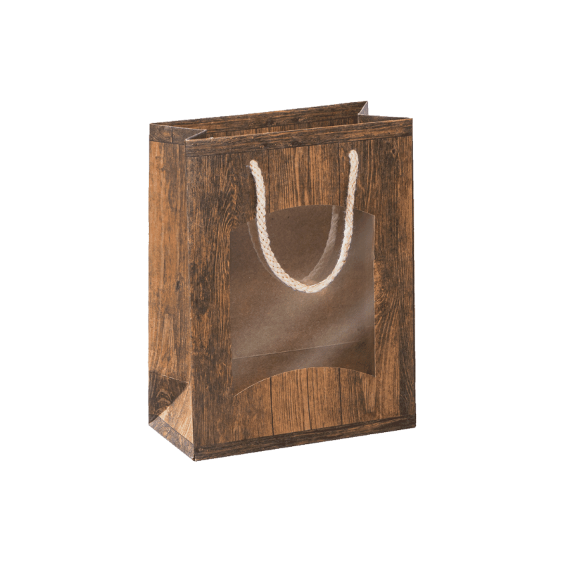 1er Papiertüten Bocksbeutel Vintage I Sichtfenster I 0,75l I 170x85x220 mm I DKN